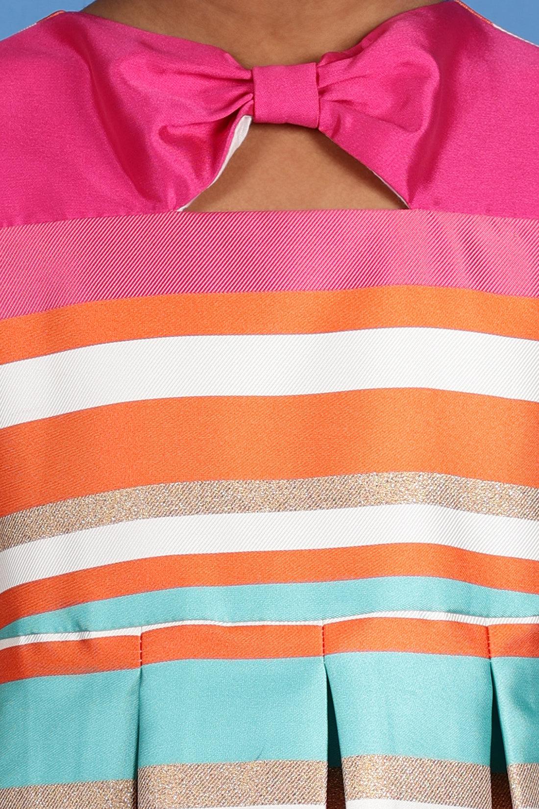 One Friday Girls Multicoloured Striped Sleeveless Dress - One Friday World