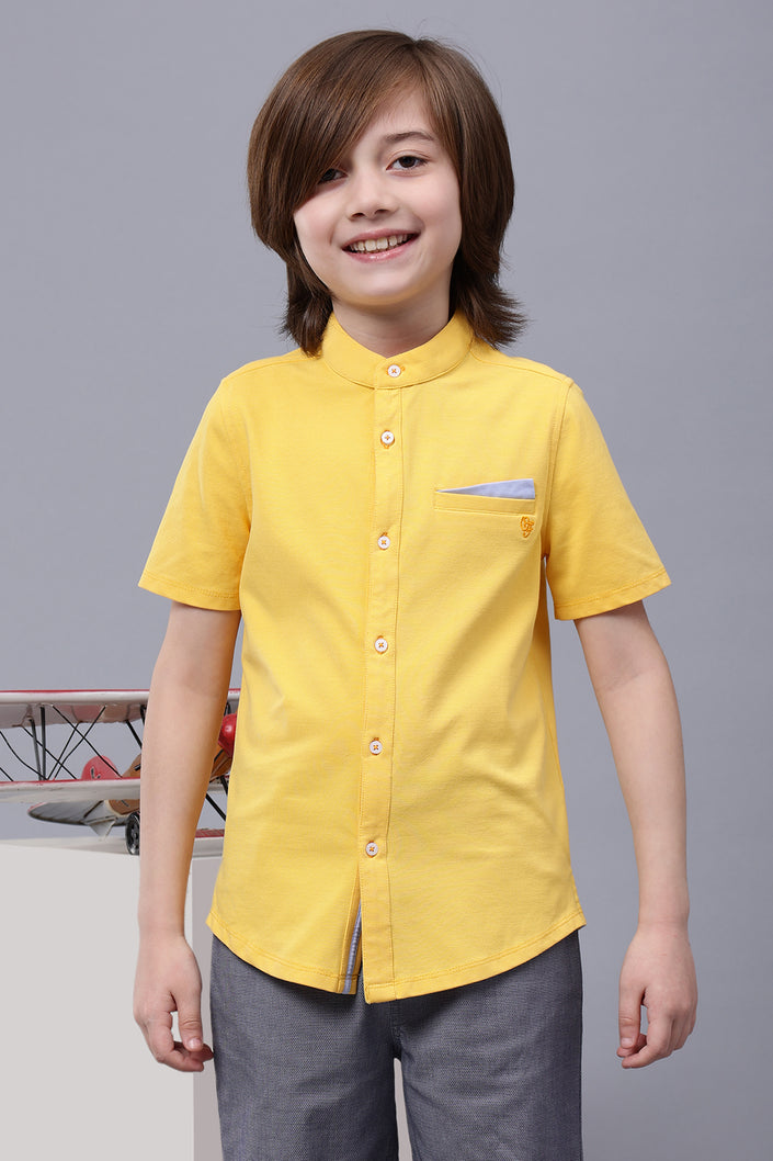 One Friday Kids Boys Yellow Cotton Chinese Collar Shirt