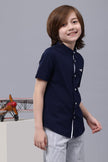 One Friday Kids Boys Navy Blue Cotton Chinese Collar Shirt