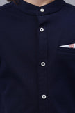 One Friday Kids Boys Navy Blue Cotton Chinese Collar Shirt