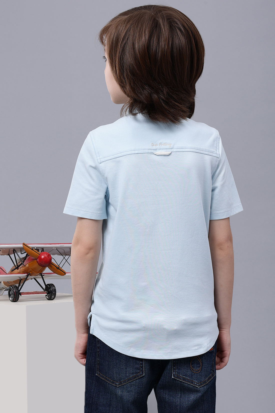 One Friday Kids Boys Blue Cotton Chinese Collar Shirt