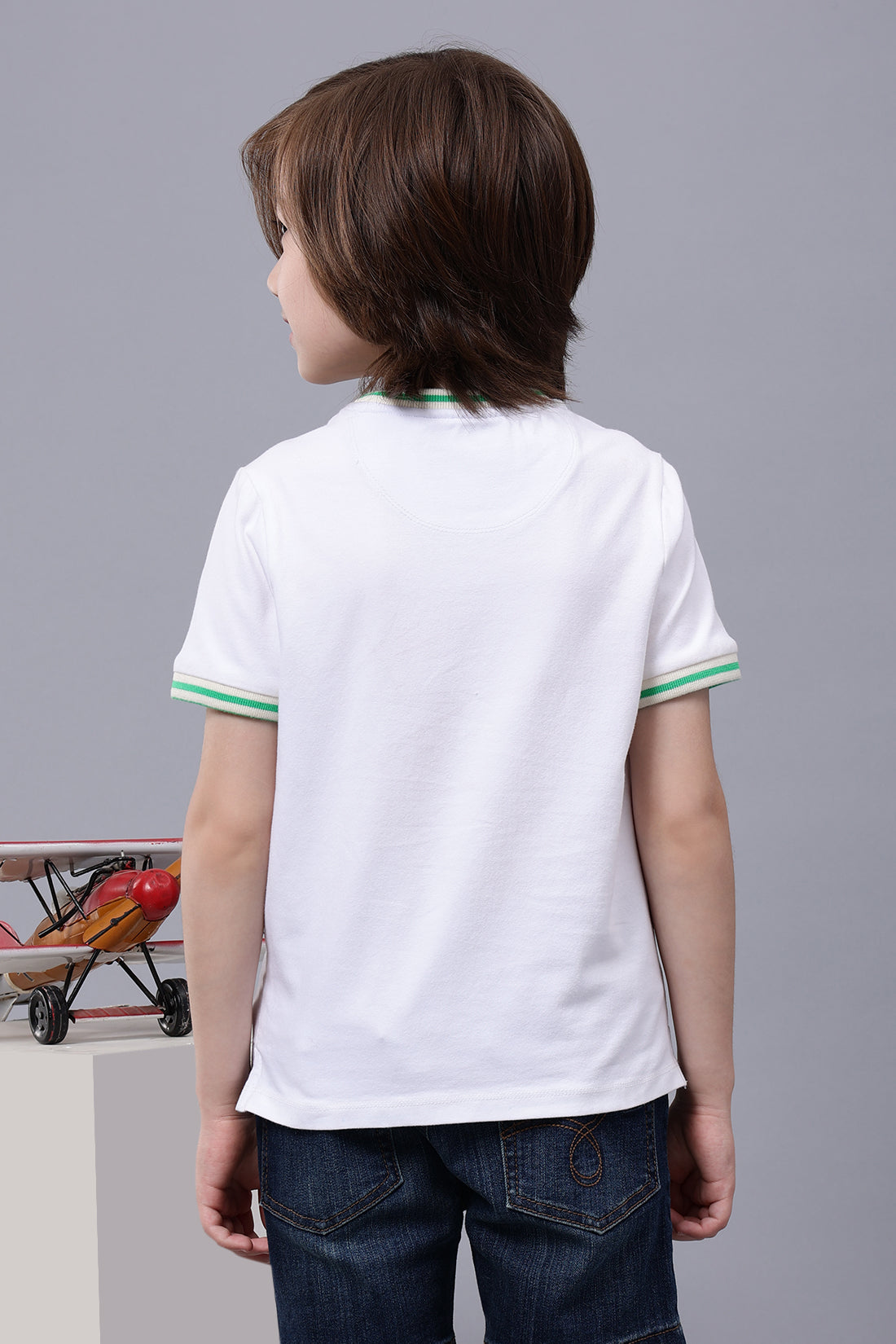 One Friday Kids Boys 100% Cotton White Round Neck Embroidered T-shirt