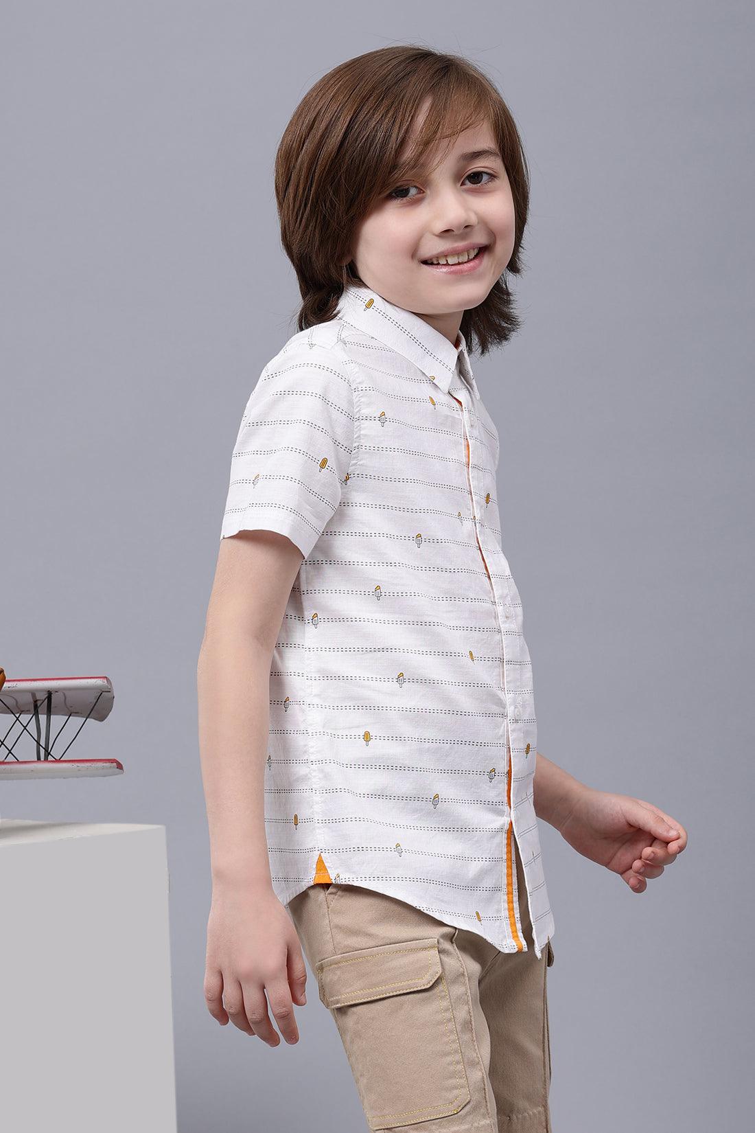 One Friday Kids Boys Off White Cotton Half Sleeves Shirt - One Friday World