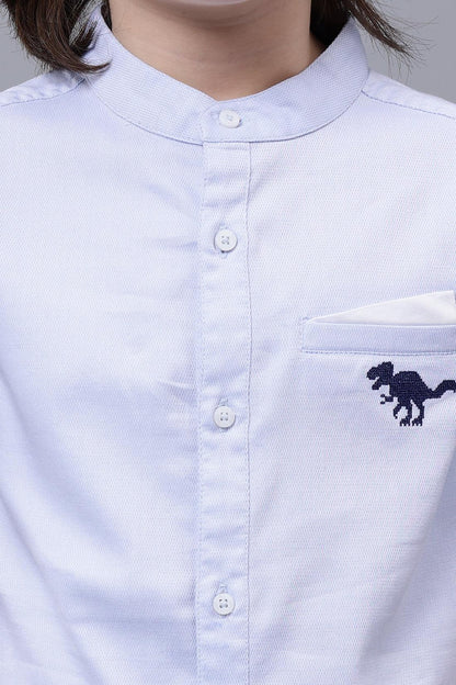 One Friday Kids Boys Blue Cotton Mandarin Collar Shirt - One Friday World