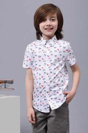 One Friday Kids Boys Mickey Printed White Cotton Shirt