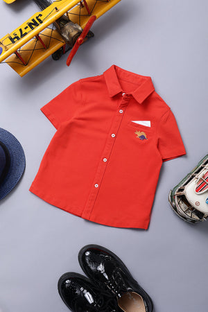 One Friday Baby Boys Red Cotton Shirt