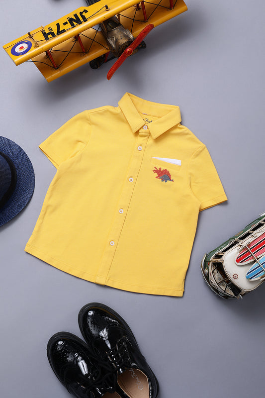 Baby Boys Yellow Cotton Half Sleeves Shirt