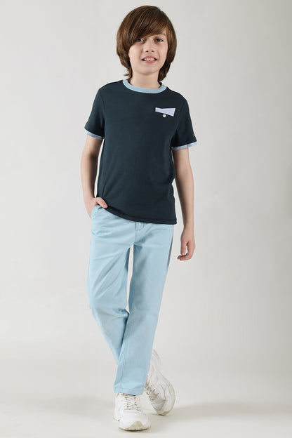 Boys Navy Blue Regular Fit Half Sleeve Solid T-Shirt by One Friday