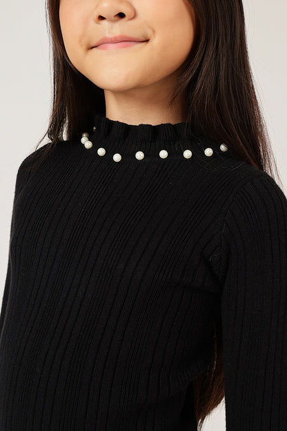 Girls Black Solid High Neck Knit Jumper