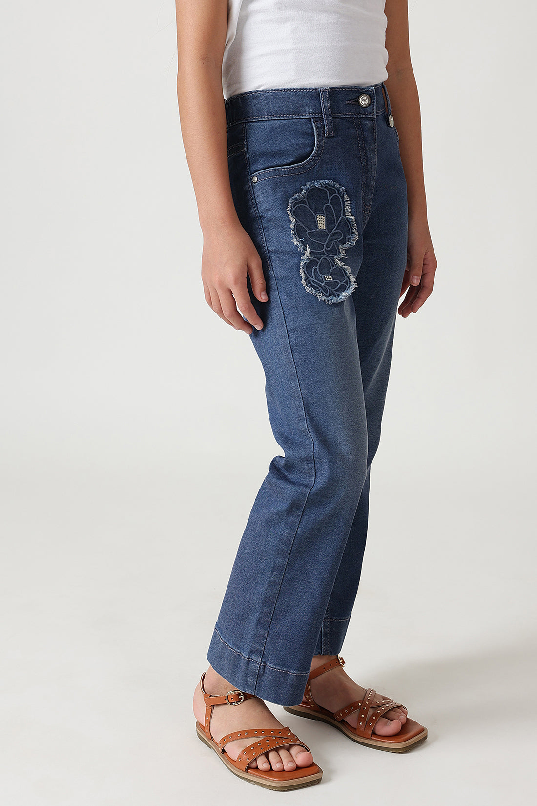 Girls Blue Regular Fit Solid Denim Jeans by One Friday