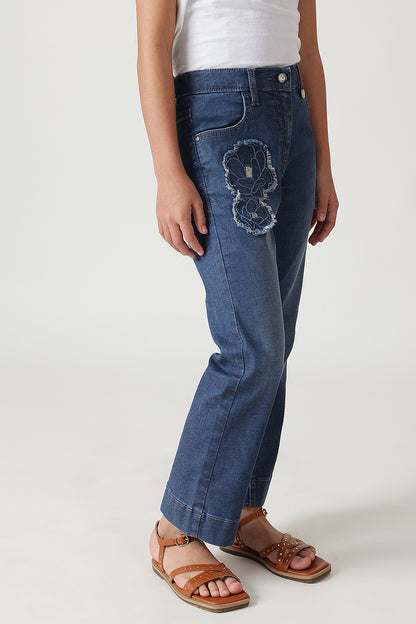 Girls Blue Regular Fit Solid Denim Jeans by One Friday