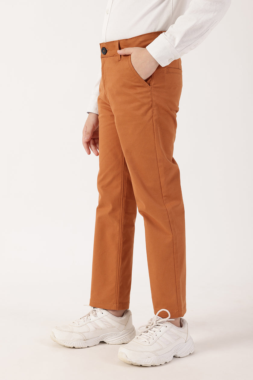 Boys Rust Solid Stretch Cotton Trousers