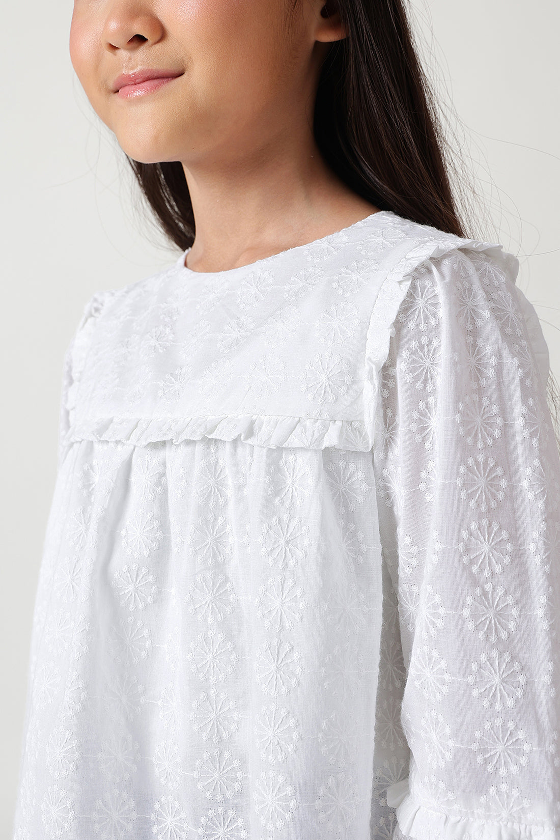 Girls White Regular Fit Full Sleeve Solid Tops By One Friday