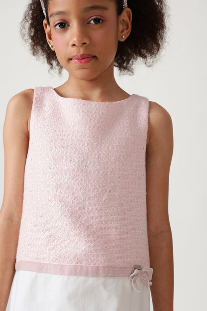 Girls Pink A-Line Sleeveless Textured Dress