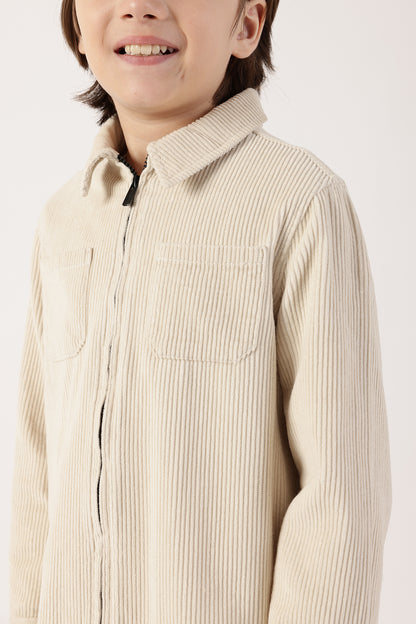 Boys Beige Cotton Knit Overshirt One Friday