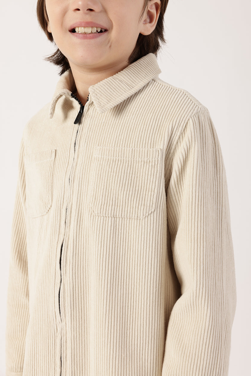 One Friday Boys Beige Cotton Knit Overshirt