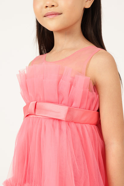 Girls Solid Zip Sleeveless Party Dress