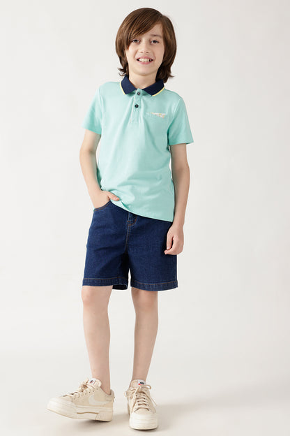 Boys Aqua Blue Half Sleeve Solid T-Shirt by One Friday