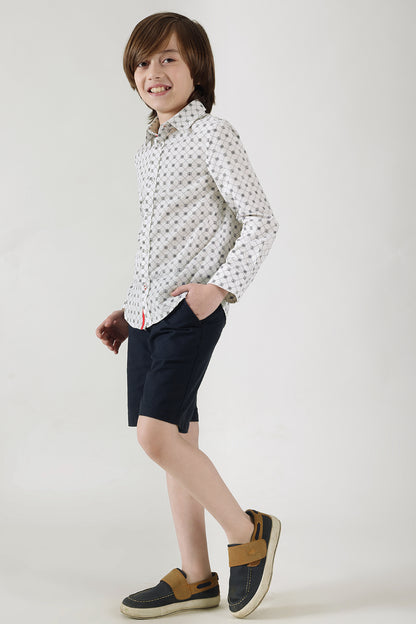 Boys Off White Regular Fit Full Sleeve Printed Shirt by One Friday