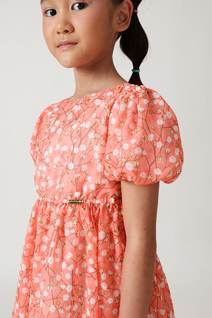 Girls Peach Printed Dress