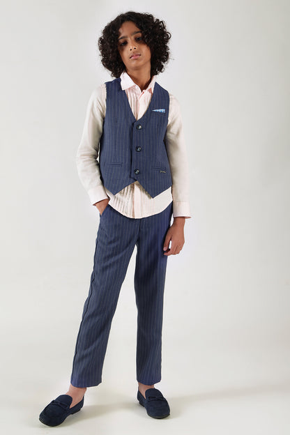 Boys Blue Regular Fit Striped Trouser by One Friday