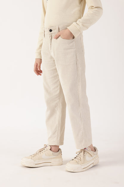 Boys Beige Solid Cotton Woven Trousers