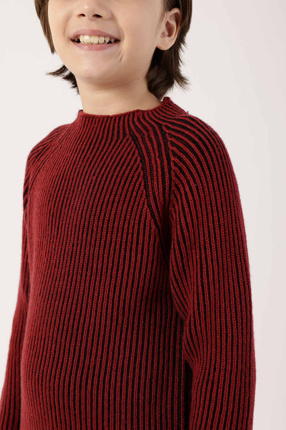 Boys Burgundy Sweater – Classic Round Neck Winter Knit | One Friday