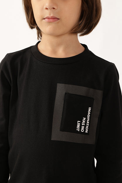 Boys Black Solid Round Neck Cotton T-Shirt