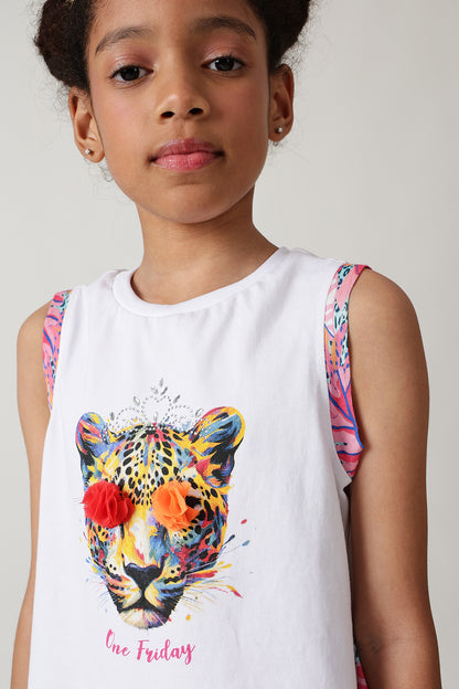 Girls White Sleeveless Top