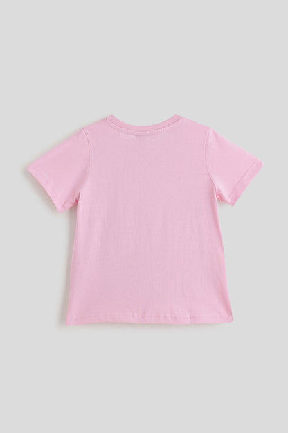 Girls Pink Solid T-Shirt