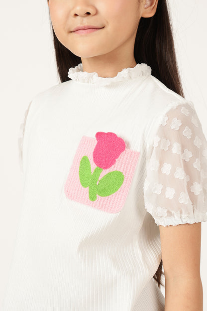 Girls Off White Half Sleeve Cotton Knit Top – Retro Pop