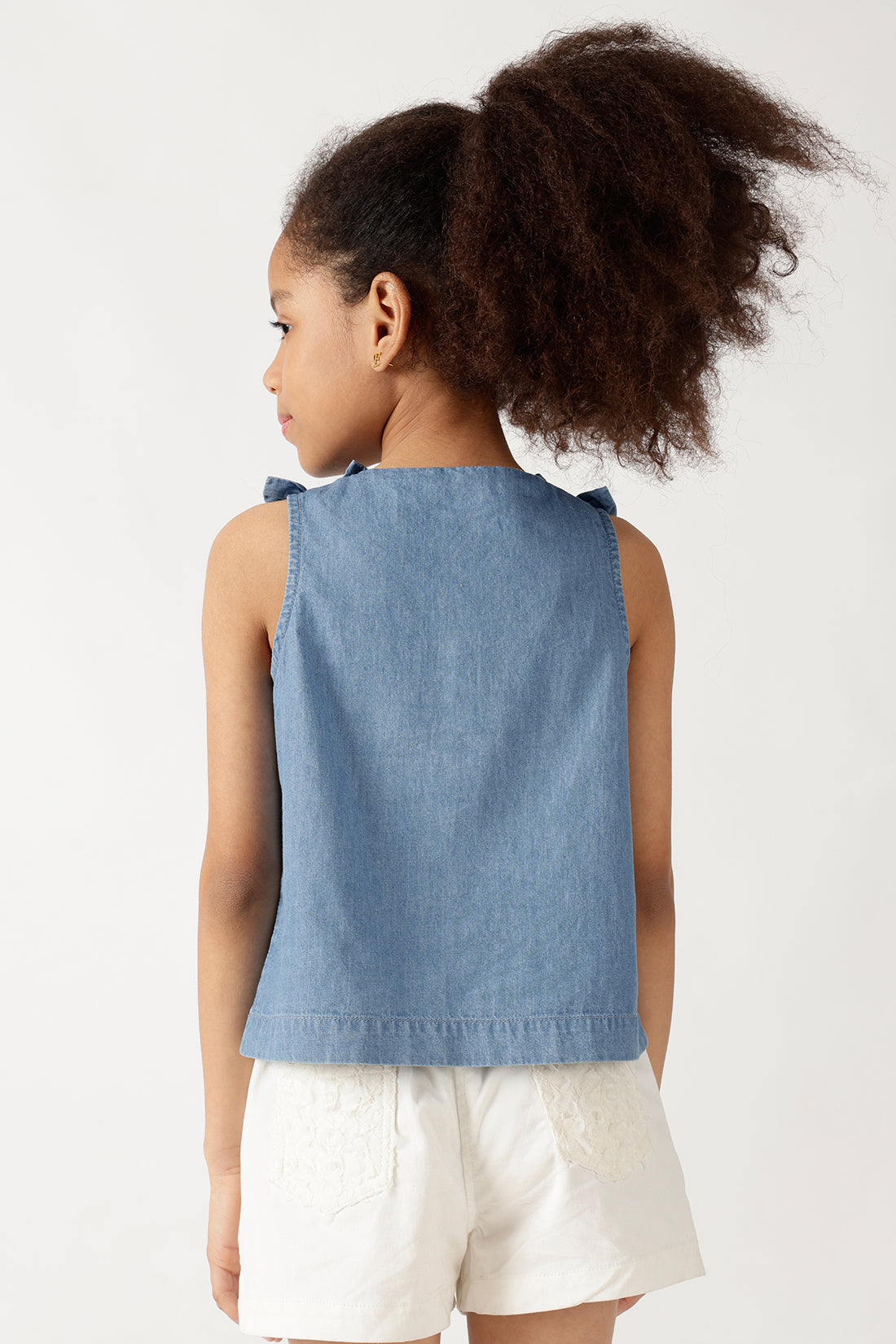 One Friday Girls' Light Blue Pintuck Top – Soft Cotton Regular Fit