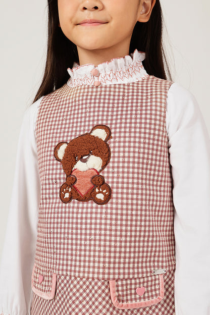 Girls Multicolour Checked Sleeveless Round Neck Dress | One Friday