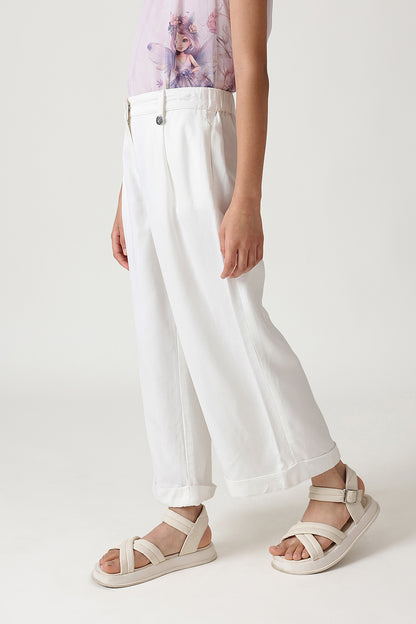 Girls White Flared Solid Trouser by One Friday