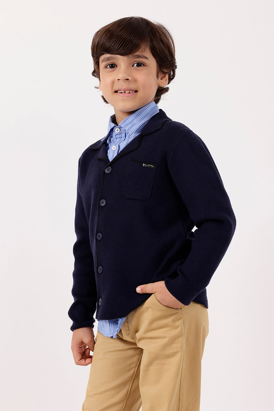 Boys Navy Blue Knit Cardigan One Friday