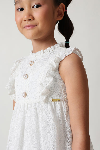 Girls Off White Lace Dress