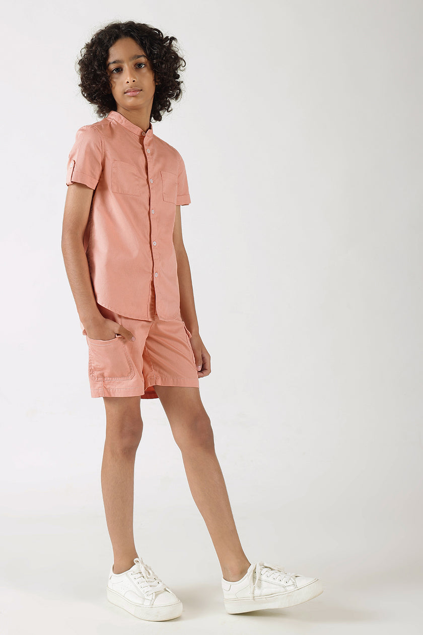 Boys Red Regular Fitted Solid Shorts by One Friday