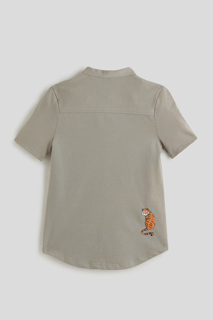 Boys Grey Half Sleeve Solid Shirt by One Friday