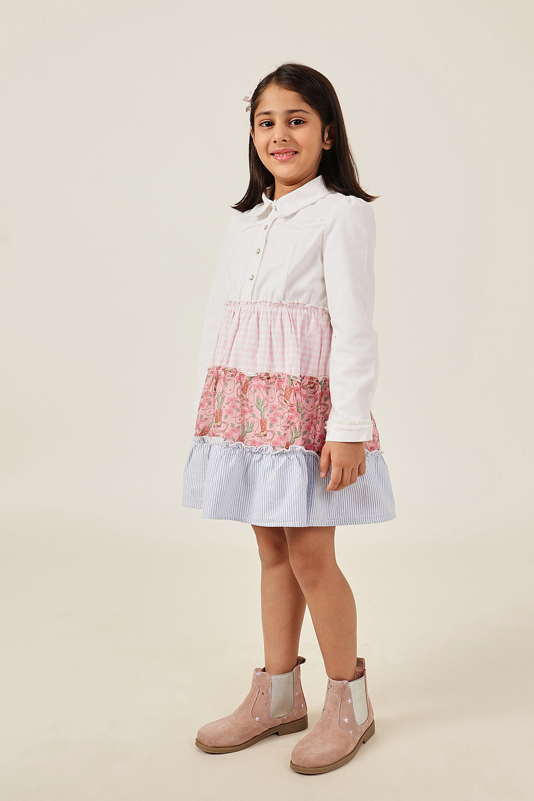 Girls Multi Color Printed Drill Dress