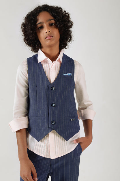 Boys Blue Slim Fit Sleeveless Striped Waistcoat by One Friday