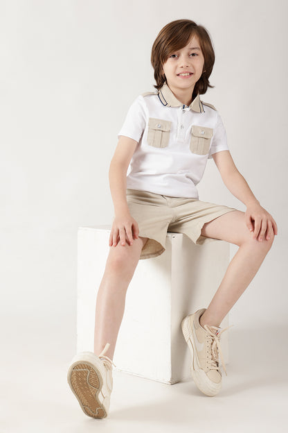 Boys White Regular Fit Short Sleeve Solid T-Shirts