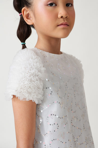 Girls White A-Line Cap Sleeve Solid Dress By One Friday