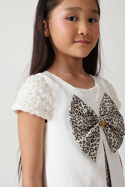 Girls Off-White A-Line Cap Sleeve Solid Dress by One Friday