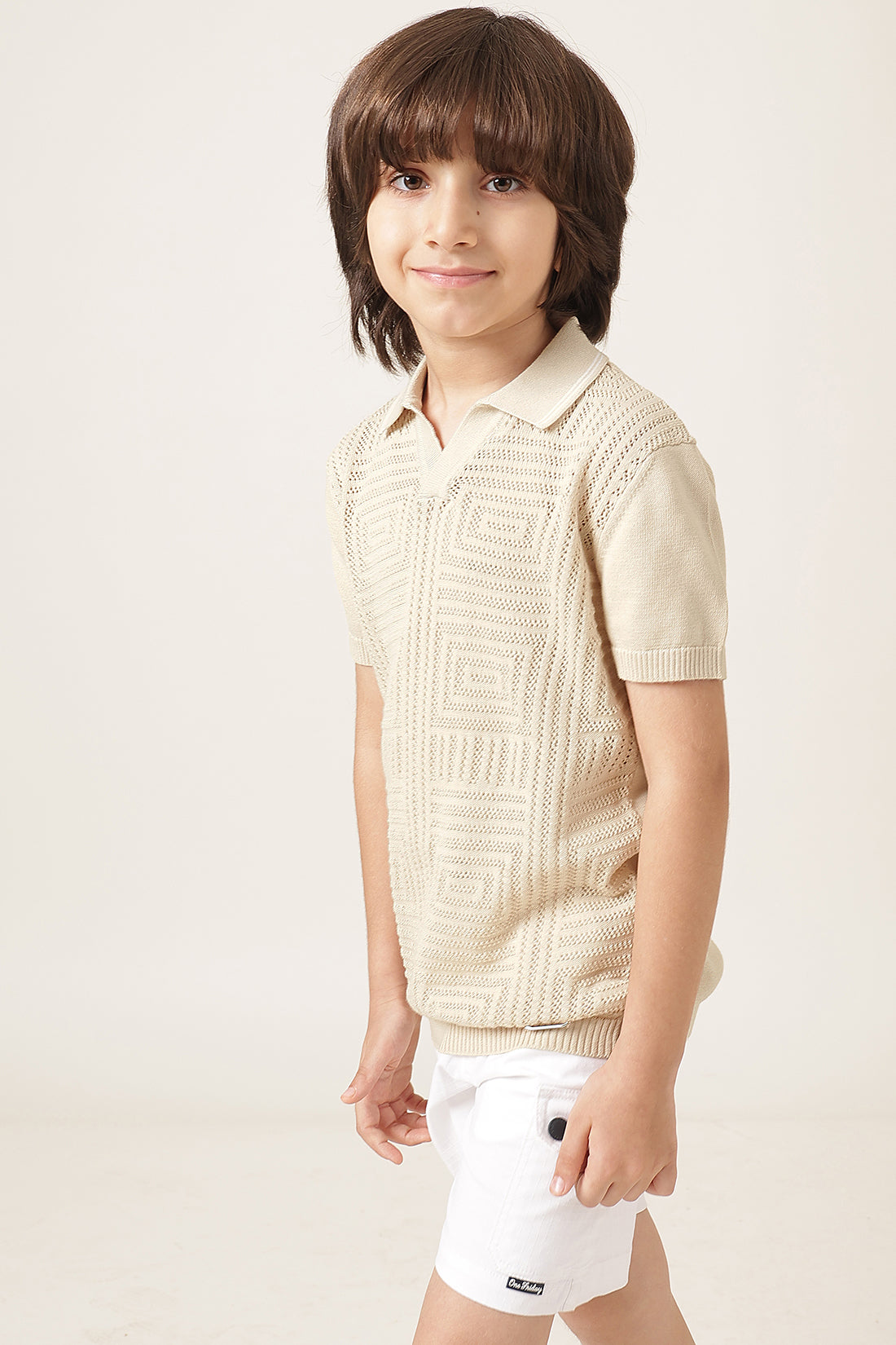 Boys Beige Solid Cotton Summer T-Shirt – Regular Fit
