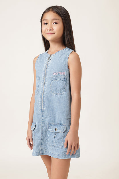 Girls Blue Sleeveless Denim Dress