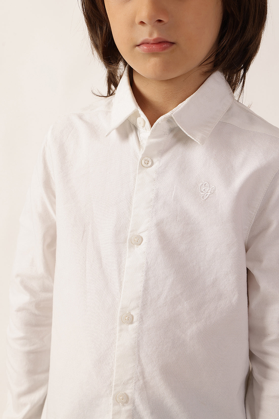 Boys White Cotton Blend Shirt