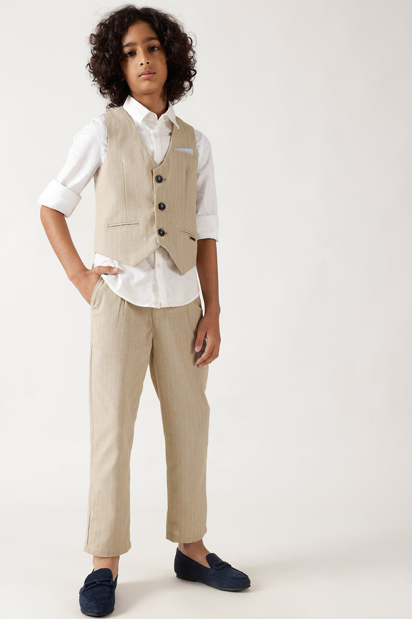 Boys Beige Sleeveless Printed Waistcoat by One Friday