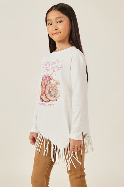 Girls Off White Solid Cotton Knit Half Sleeve Top