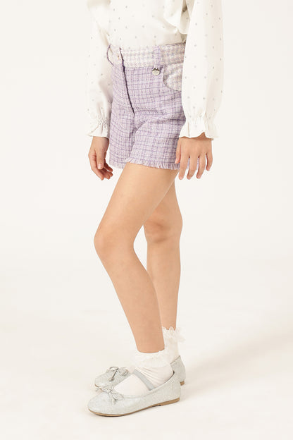 Girls Lilac Boucle Woven Shorts with Metallic Finish