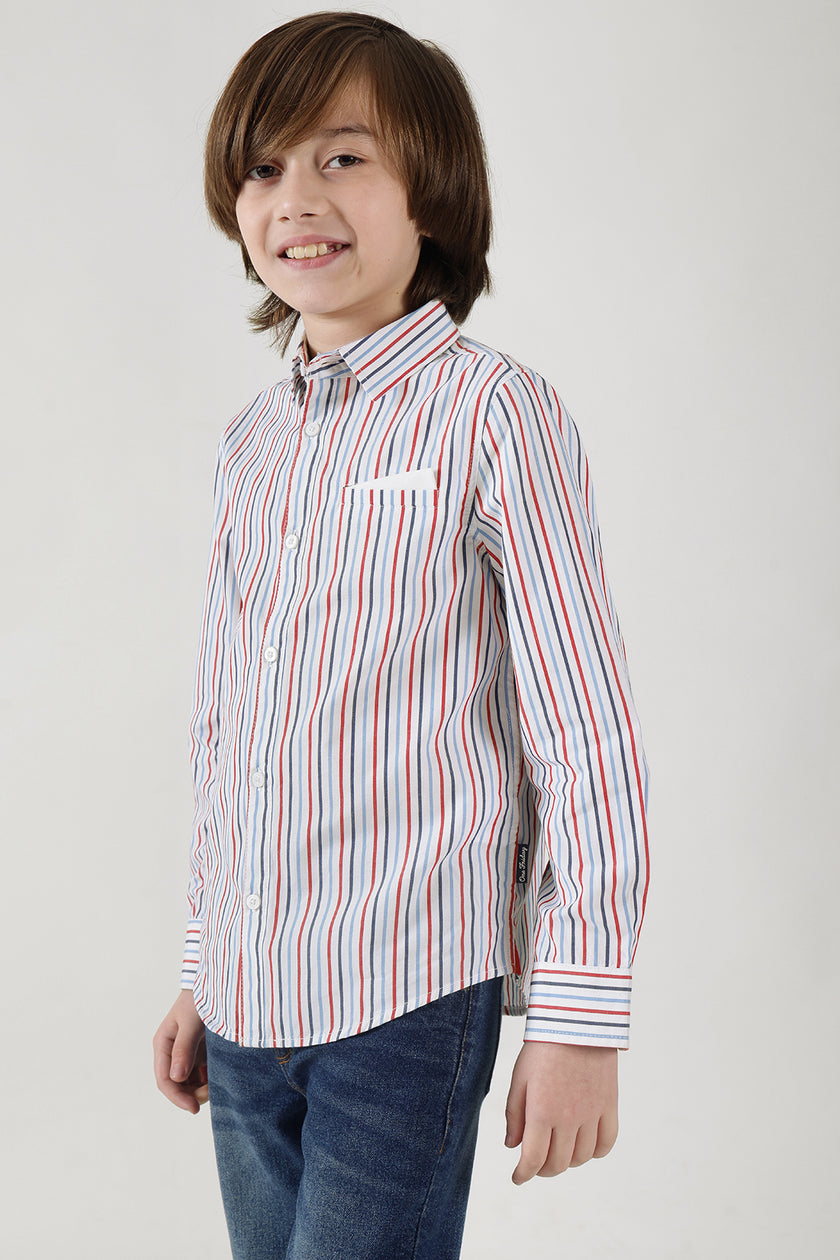 Boys Multi Regular Fit Full Sleeve Striped Shirt by One Friday